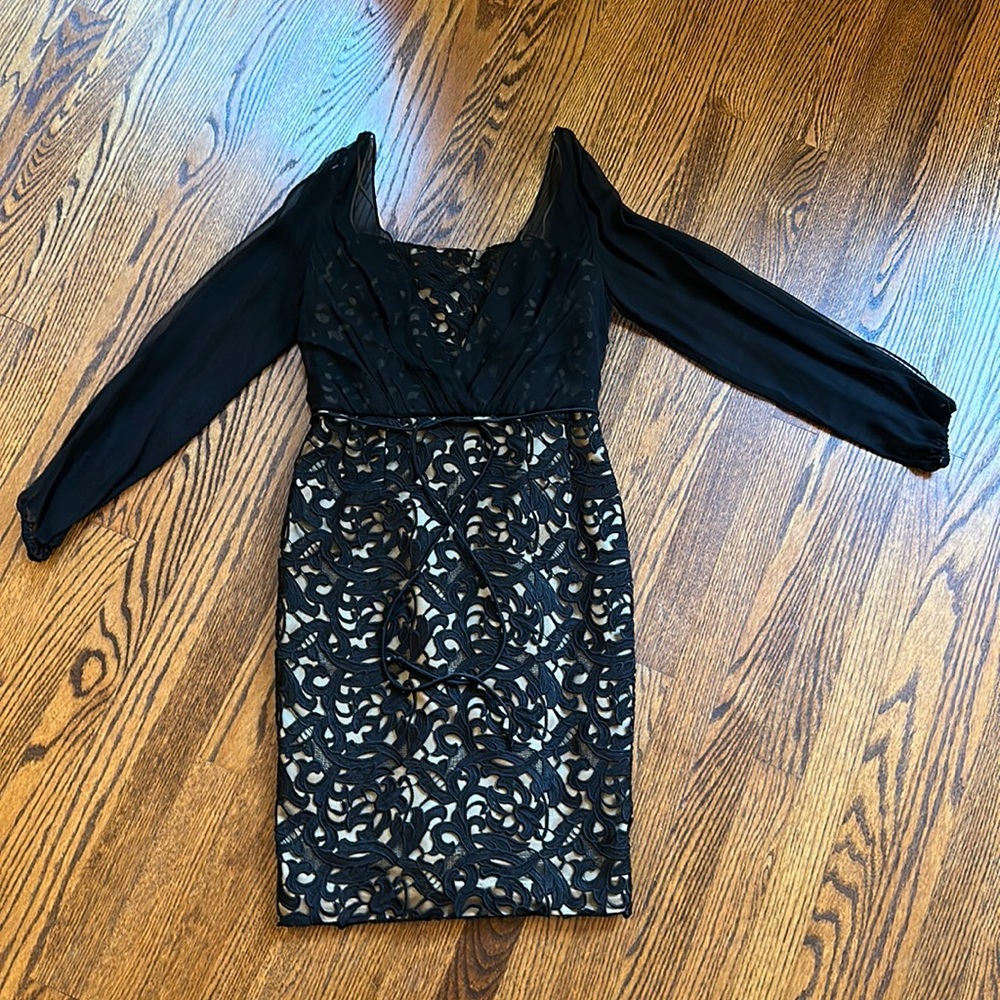 Kay Unger dressy brocade dress with attached sheer coverlet